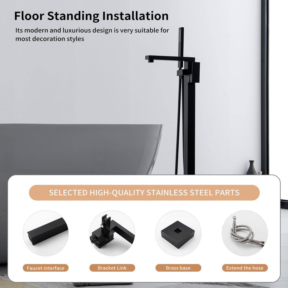 Matte Black Stainless Steel Freestanding Tub Faucet with Hand Shower