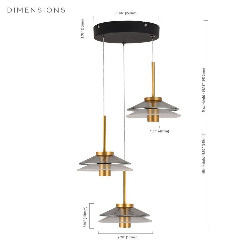 Verona Adjustable Height 16" Gold & Black LED Pendant with Glass Shades