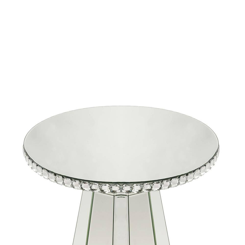 23" Round Mirrored Wood Accent Table with Faux Crystal Inlay