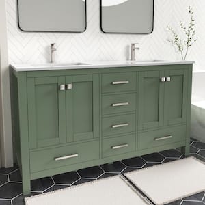 Anneliese 60 in. W x 21 in. D x 35 in. H Double Sink Freestanding Bath Vanity in Forest Green with White Quartz Top