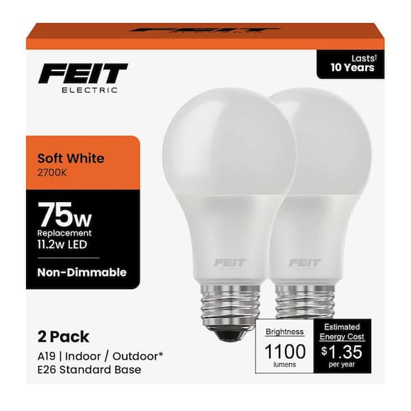 75-Watt Equivalent A19 Non-Dimmable General Purpose E26 Medium Base LED Light Bulb, Soft White 2700K (12-Pack)