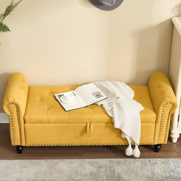 anpport Mustard Yellow 55.12 in. W Bedroom Bench with Storage
