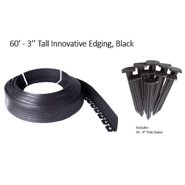 VALLEY VIEW 60 ft. L x 2 in. W x 3 in. H Black Tall Resin Innovative Edge No Dig Edging with 9 in. Poly Stakes (30-Quantity)