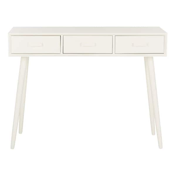 SAFAVIEH Albus 42 in. 3-Drawer Rustic White Wood Console Table