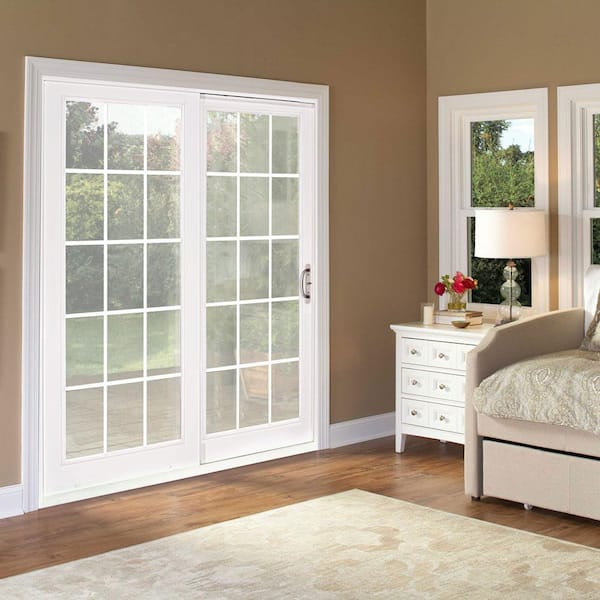 72 in. x 80 in. Smooth White Right-Hand Composite PG50 Sliding Patio Door with 15-Lite GBG