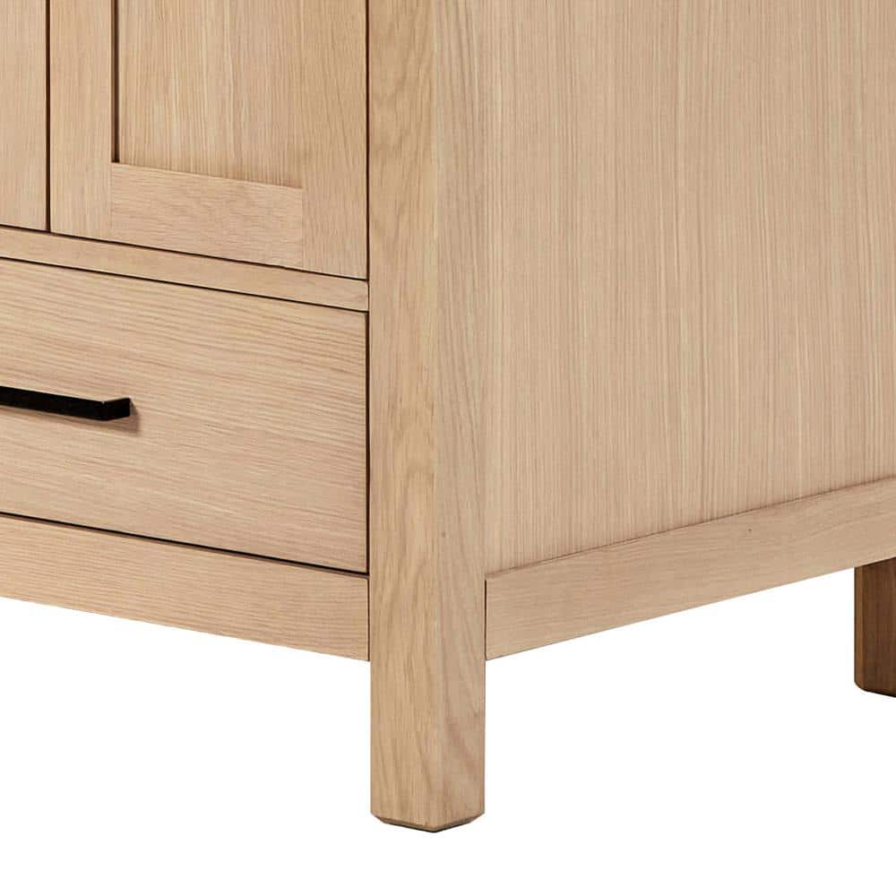 66'' Medium Oak Double Freestanding Bathroom Vanity with Black Hardware