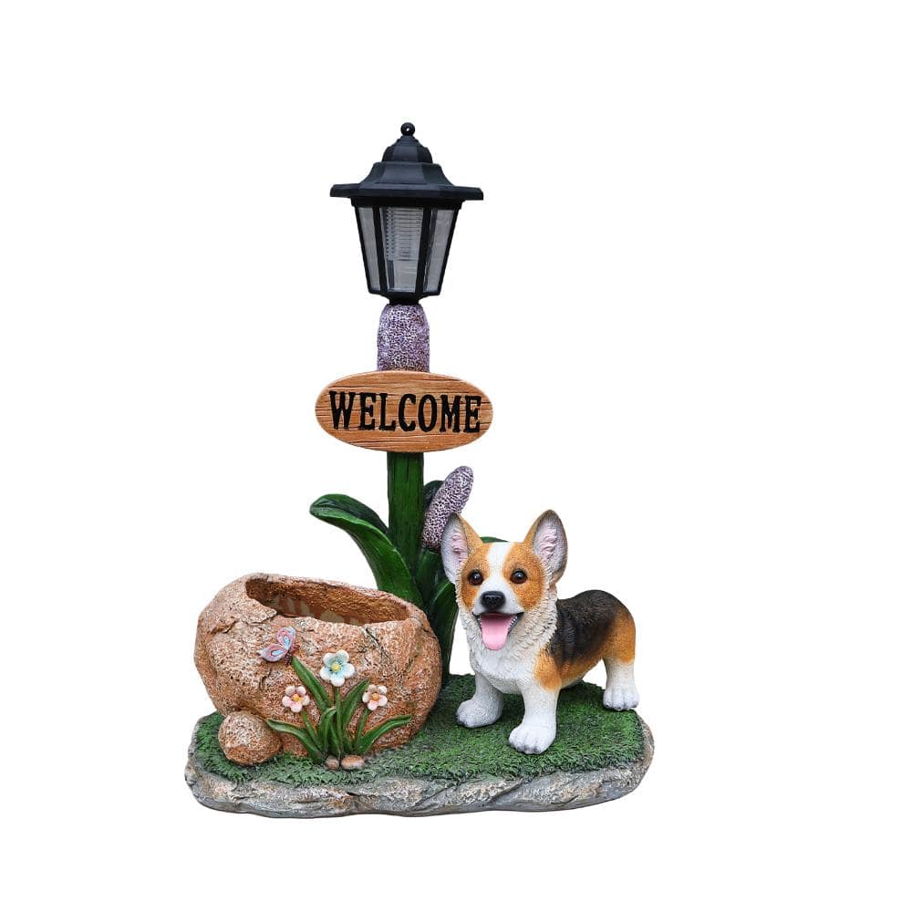 Resin Corgi Dog-Shaped Planter Statue with Solar LED Light for Patio, Garden, Backyard price history on PriceWatchPro