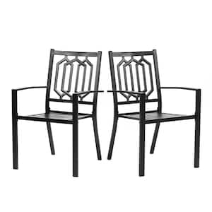 Outdoor Dining Chairs Patio Chairs 2 Pcs, Wrought Iron Metal Bistro Chairs, Black Stackable Dining Chair with Armrests
