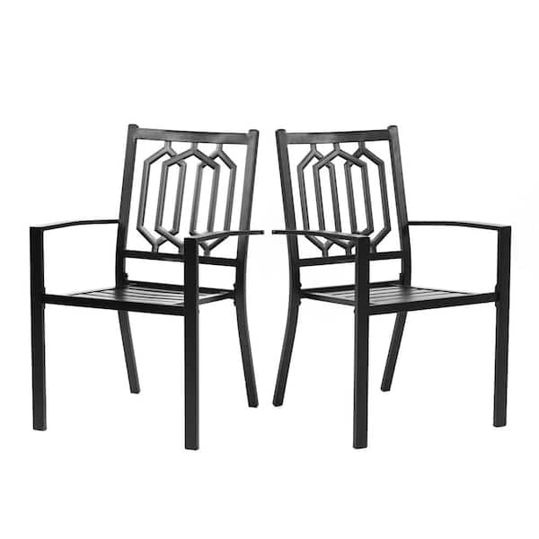 MEOOEM Outdoor Dining Chairs Patio Chairs 2 Pcs, Wrought Iron Metal Bistro Chairs, Black Stackable Dining Chair with Armrests