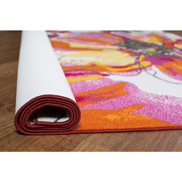 Modern Bright Flowers Non-Slip (Non-Skid) Multi 24 in. x 120 in. Runner Rug