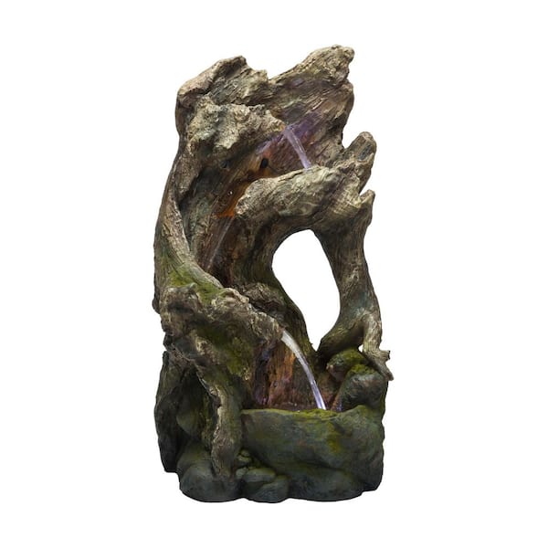 Alpine Corporation 39 in. Tall Outdoor Tree Trunk Arch Waterfall Fountain with LED Lights