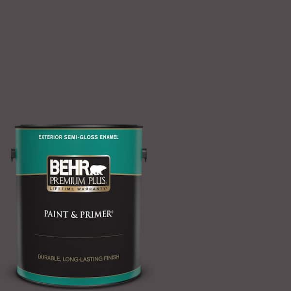 BEHR PREMIUM PLUS 1 gal. #N570-7 Black Elegance Semi-Gloss Enamel Exterior Paint & Primer