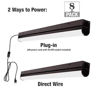 2 ft. 17-Watt Equivalent Linkable Plug-in Hardwire Integrated LED Matte Black Strip Light Fixture 900 Lumens (8-Pack)