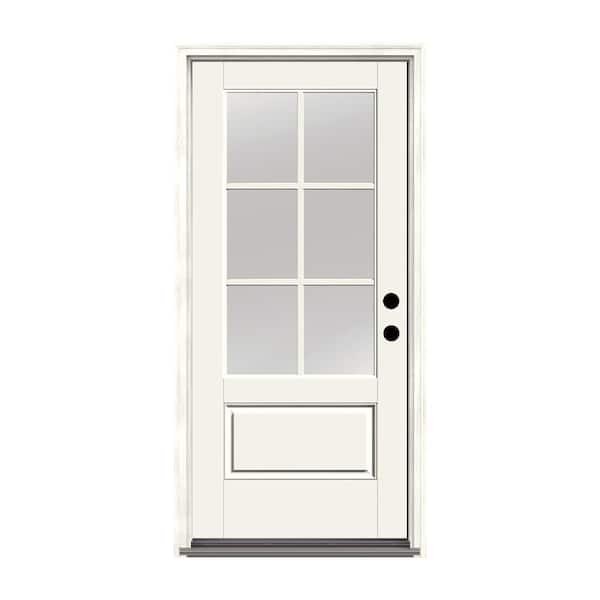 THERMA-TRU 36 in.x 80 in. 1 Panel Left-Hand/Inswing 6 Lite Clear Alpine Painted Fiberglass Prehung Front Door with 4-9/16 in. Frame