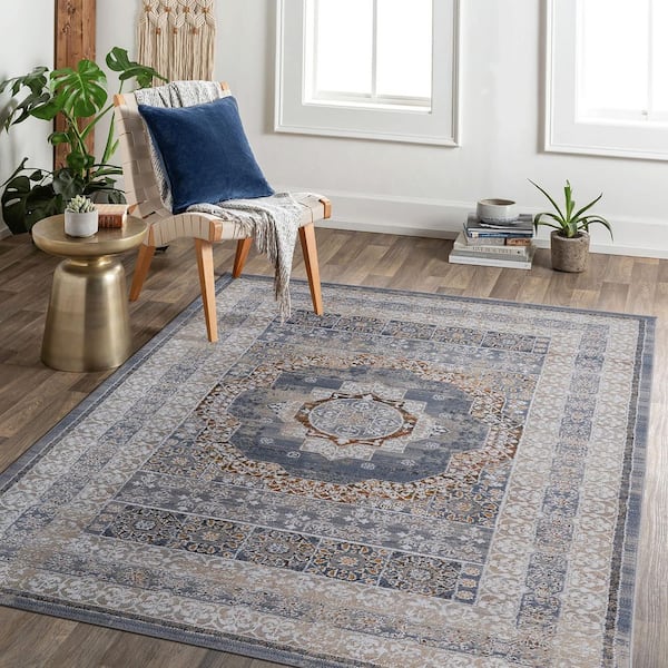 LOOM & LUXE Collection 5 ft. x 7.5 ft. Blue Medallion Non-Shedding Stylish and Stain Resistant Area Rug
