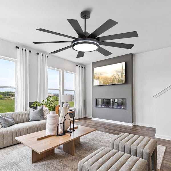 60in(5ft) 9 Playwood Double-sided Blades Indoor Integrated LED Standard Ceiling Fan Black and Driftwood Down-rod Mount