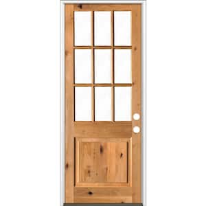 36 in. x 96 in. Rustic Knotty Alder Clear Low-E Glass 9-Lite Clear Stain Left Hand Inswing Single Prehung Front Door