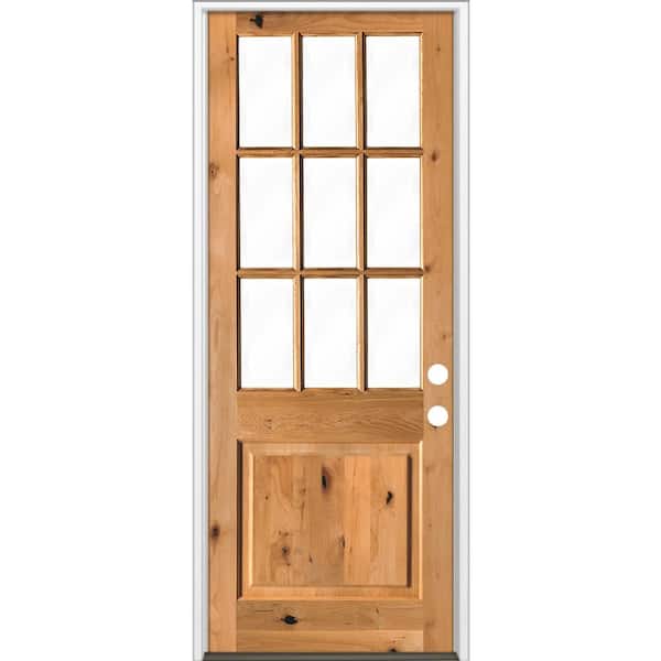 Krosswood Doors 36 in. x 96 in. Rustic Knotty Alder Clear Low-E Glass 9-Lite Clear Stain Left Hand Inswing Single Prehung Front Door