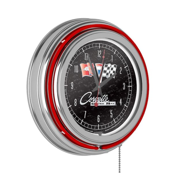 Unbranded Corvette Red C2 Black Lighted Analog Neon Clock