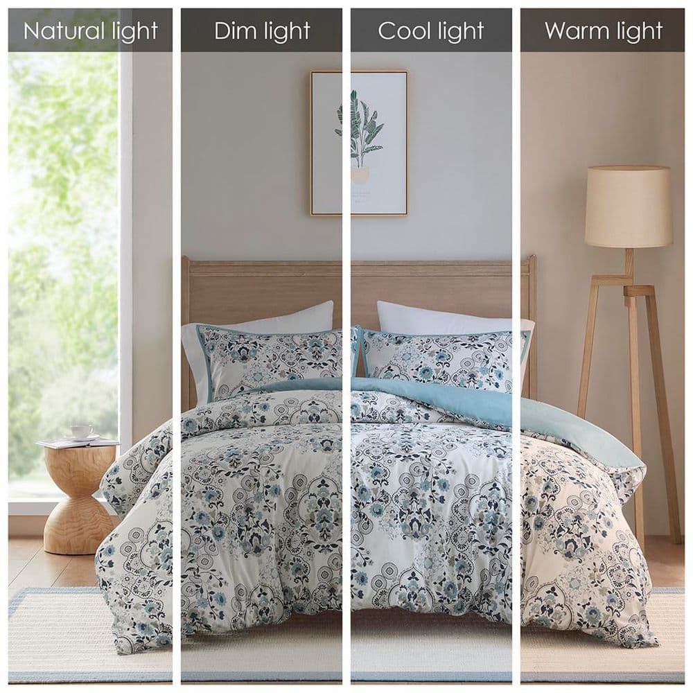 Elsie Blue Floral Cotton Full/Queen Duvet Cover Set