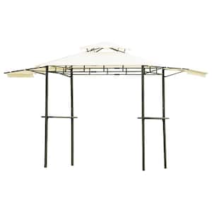 4.2 ft. x 12 ft. Beige Steel Double Tiered Backyard Patio BBQ Grill Gazebo with Bar Counters in Beige
