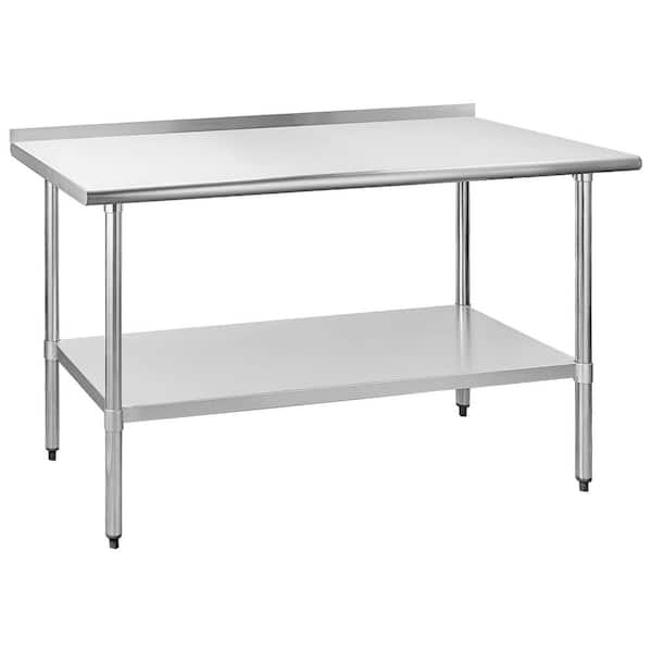 Tileon Stainless Steel Table, Metal Prep Table W/ Backsplash & Adjustable Undershelf for Commercial Kitchen & Garage in Silver