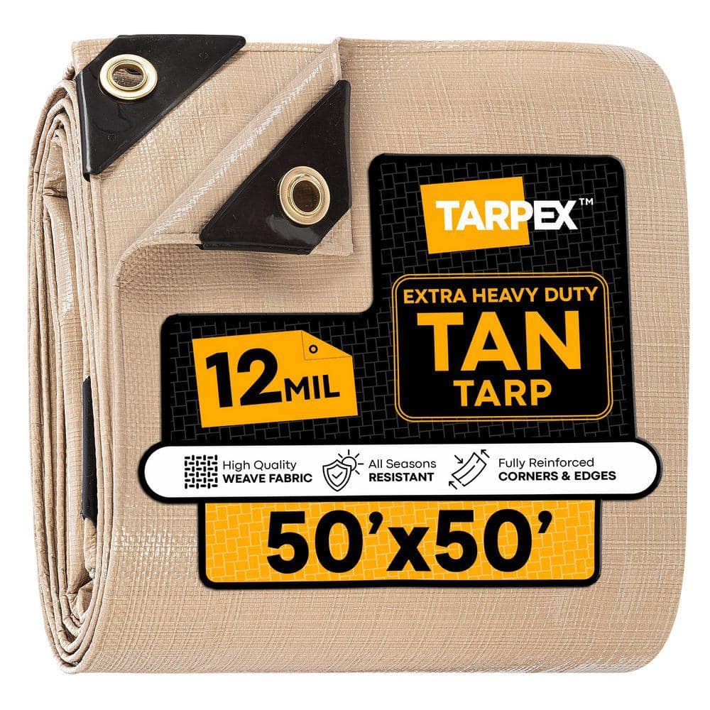 12 Mil Extra Heavy-Duty Polyethylene Tarp 50 ft. x 50 ft. Multi-Purpose Tan Protective Cover