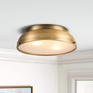 Riley 14.2 in. 2- Light Aged Brass Flush Mount Light