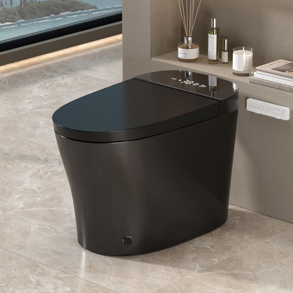 Yingze Elongated Smart Bidet Toilet 1.28 GPF in Matte Black with