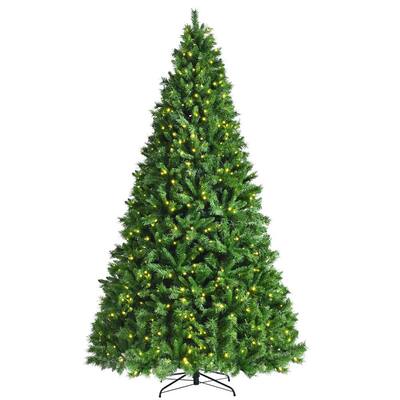 9 ft. Pre-Lit Artificial Christmas Tree Hinged Xmas Tree with 8 Flash Modes