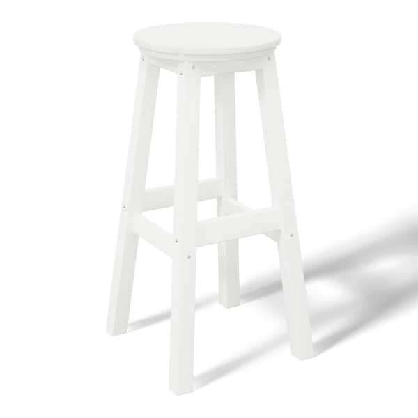 WESTIN OUTDOOR Laguna 29 in. HDPE Plastic All Weather Backless Round Seat Bar Height Outdoor Bar Stool in, White
