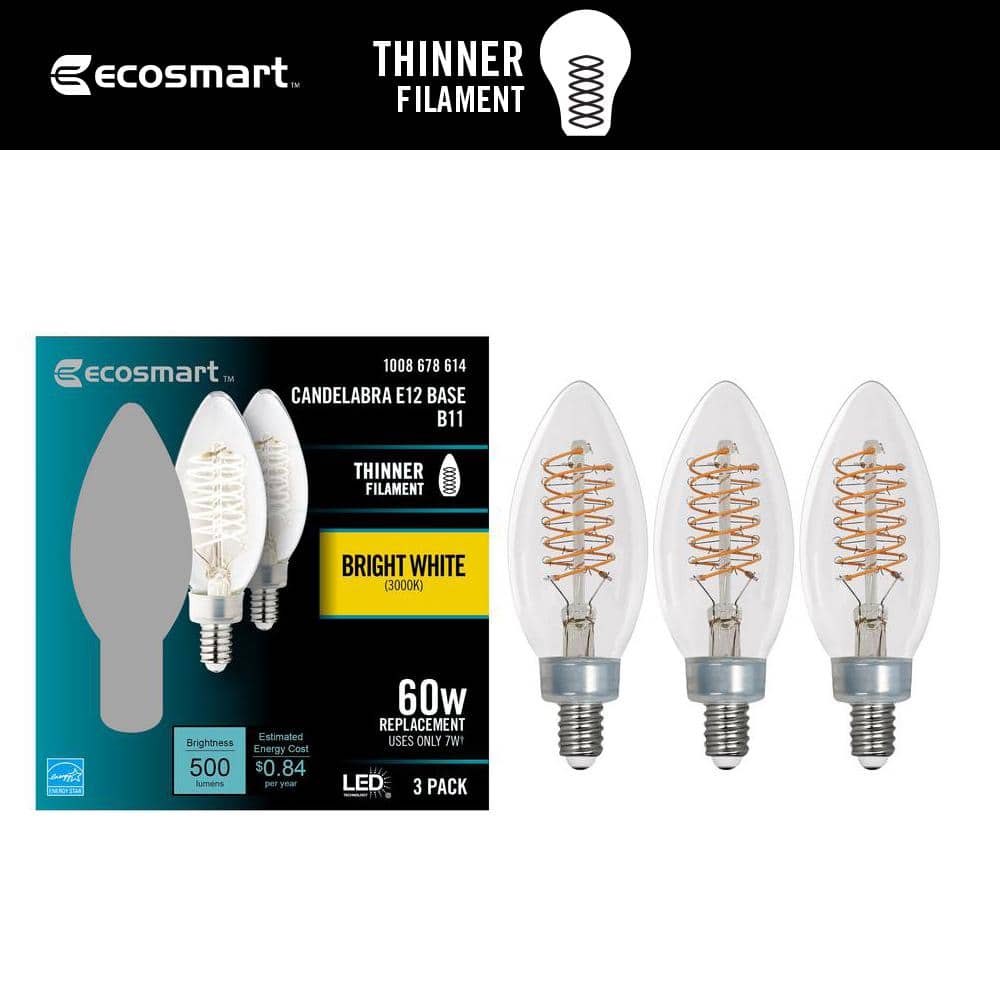60-Watt Equivalent B11 Dimmable E12 Candelabra Fine Bendy Filament LED Vintage Edison Light Bulb Bright White (3-Pack) price history on PriceWatchPro