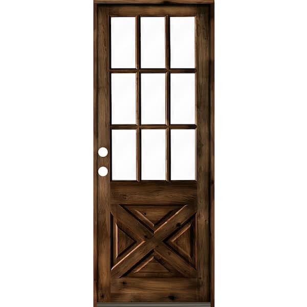 Krosswood Doors 36 in. x 96 in. Knotty Alder Right-Hand/Inswing X-Panel 1/2 Lite Clear Glass Provincial Stain Wood Prehung Front Door