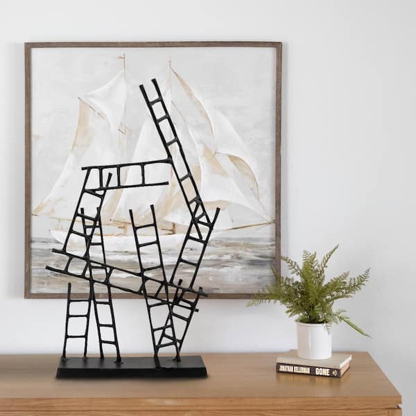 Benjara 24 in. Black Specialty Metal Ladder Sculpture with Stable Base