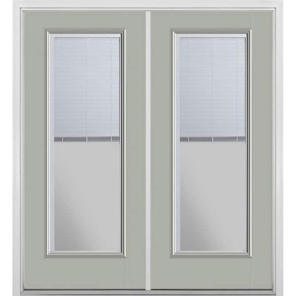 Masonite 72 in. x 80 in. Silver Cloud Fiberglass Prehung Left-Hand Inswing Mini Blind Patio Door with Brickmold