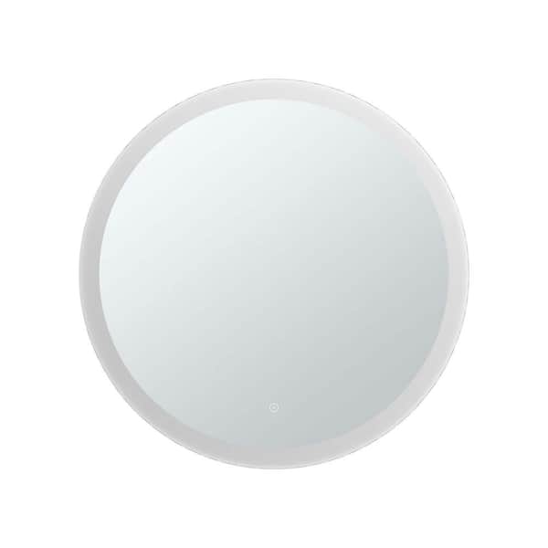 FINE FIXTURES 24 in. W x 24 in. H Small Round Frameless LED Anti-Fog Ceiling Wall Mount Bathroom Vanity Mirror in Silver