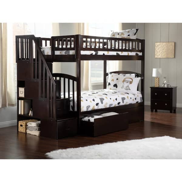 AFI Westbrook Espresso Twin Over Twin Staircase Bunk with 2-Urban Bed Drawers