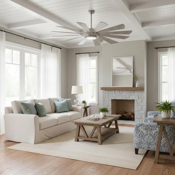 Windmolen 65 in. Integrated LED Indoor/Outdoor Brushed Steel Smart Ceiling Fan with Light Kit with Remote Control