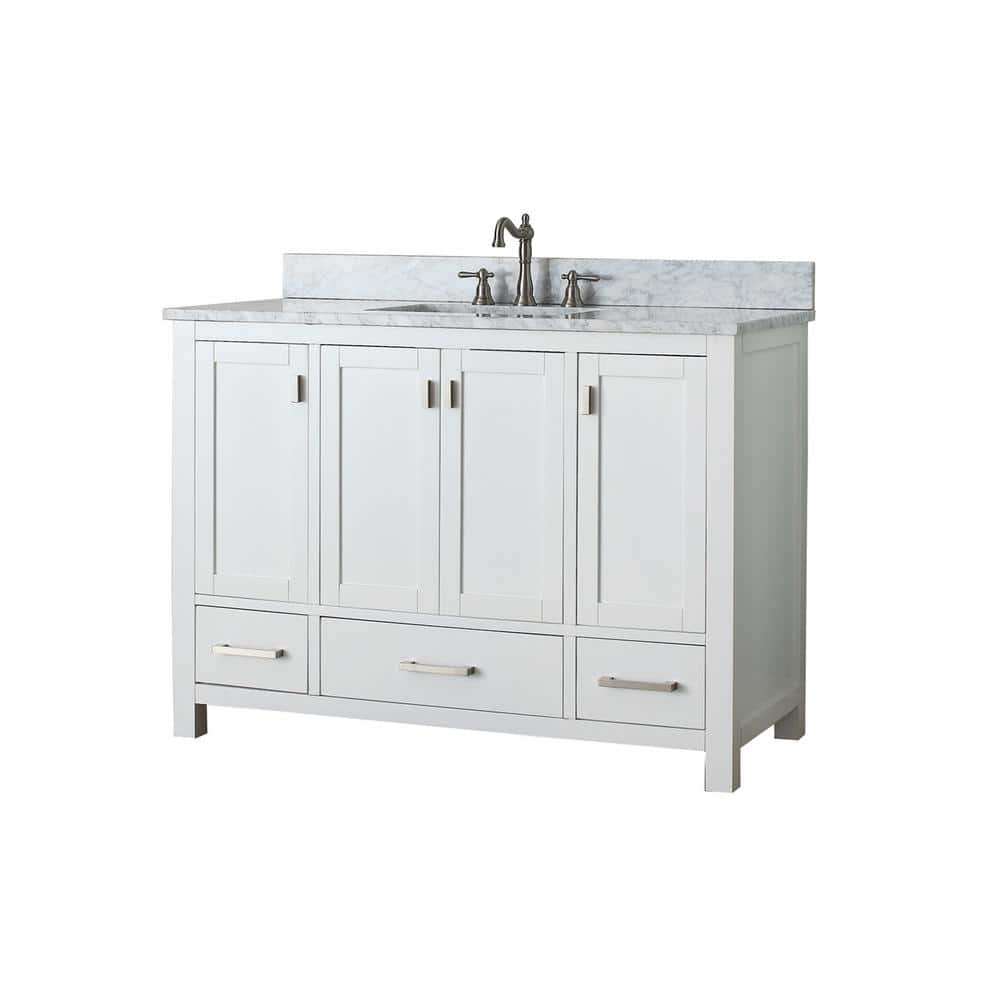 White Engineered Wood Single Vanity with Stone Top