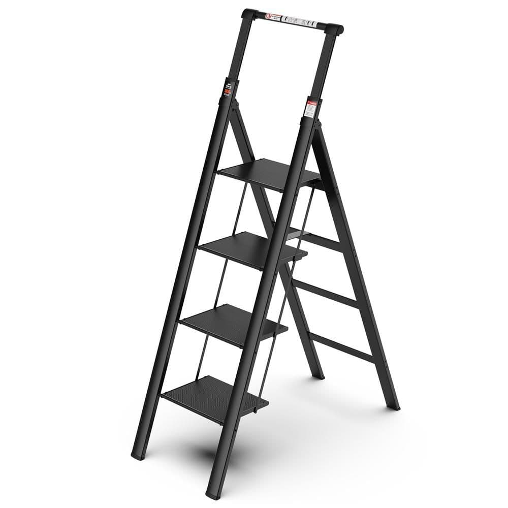 Lightweight Step Stool, 4-Step Steel Portable Folding Step Ladder with Wide