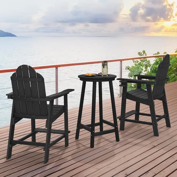 OrangeOne Sean Black 2-Piece Plastic Outdoor Patio Bistro Bar Stool Bar Height Adirondack Chair Set of 2