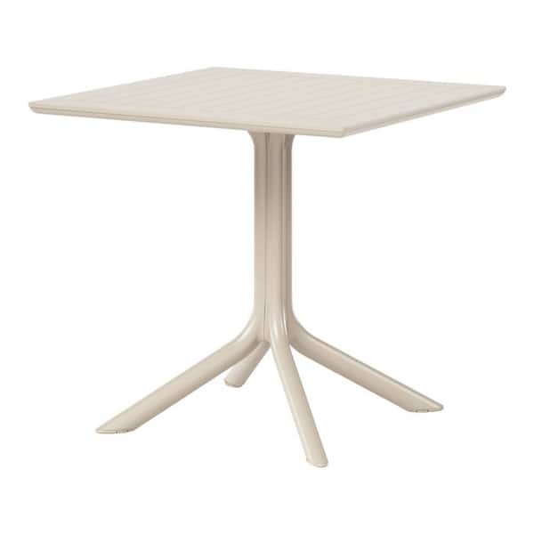 Frond and Form Outdoor Patio Modern Poly Plastic 31.5 in. Square Pedestal Dining Table, Sand