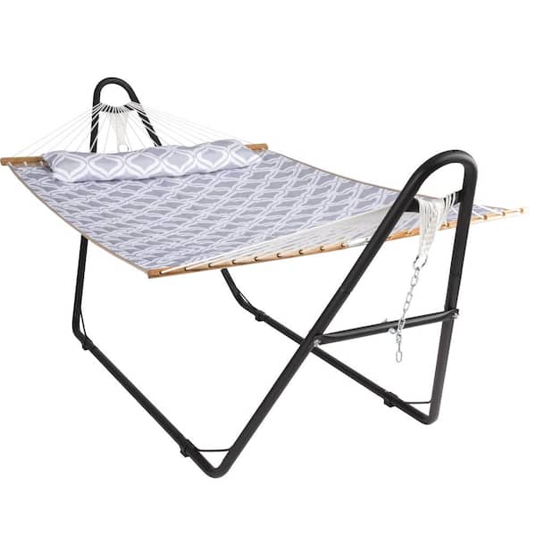 Atesun 10 ft. Quilted 2-Person Hammock Bed with Stand, up to 475-Capacity, Pillow Included, Gray
