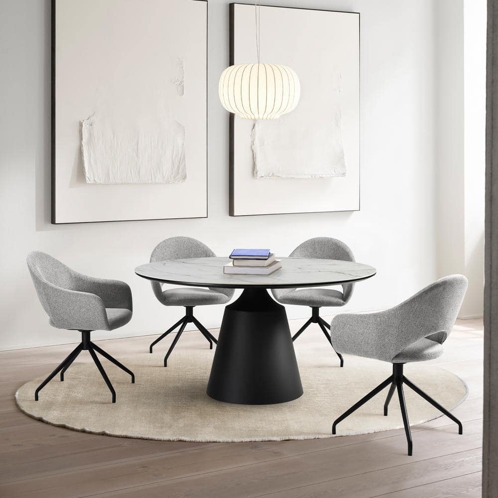 Gray Upholstered Swivel Side Chair with Black Metal Legs