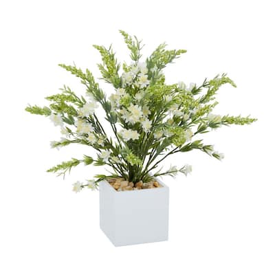 Indoor White Ceramic Contemporary Plant Artificial Foliage