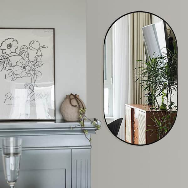 20 in. W x 28 in. H Black Oval Wall Mirror with Aluminum Frame-Shatterproof HD Glass for Modern Home Decor