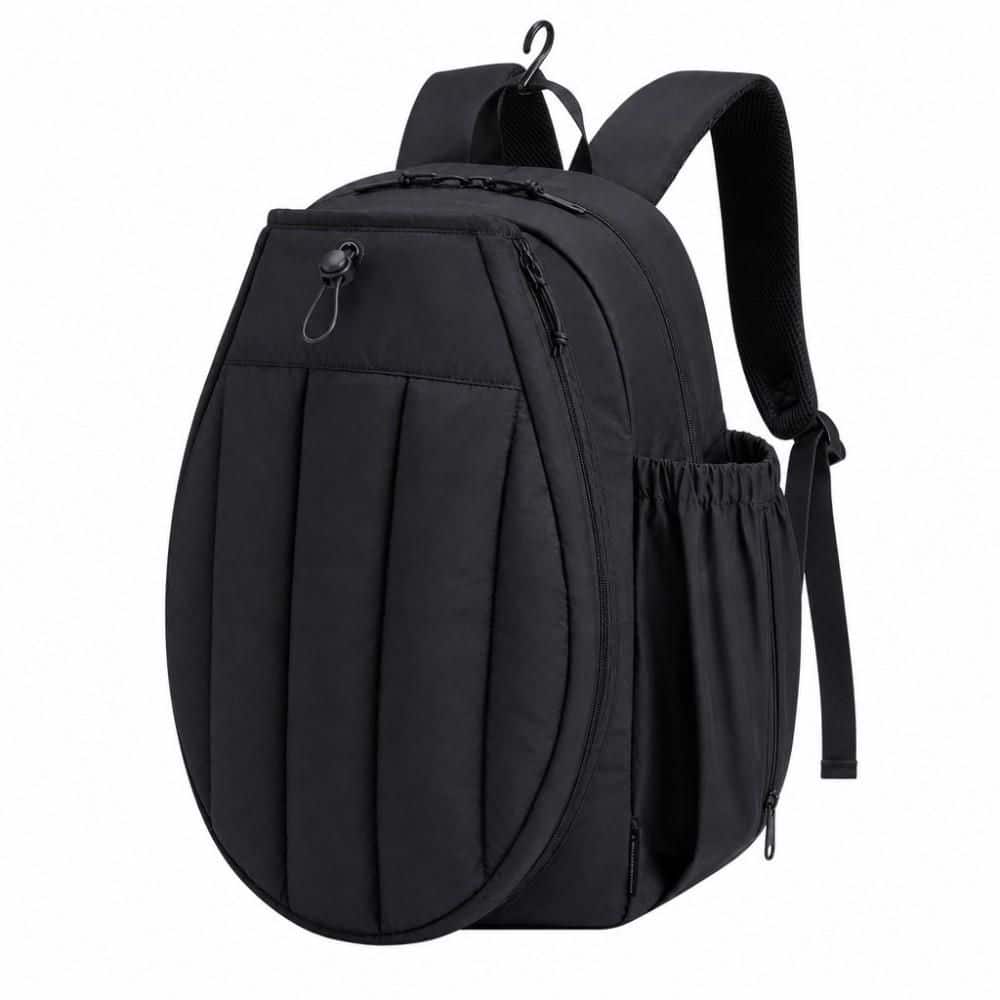 2-Racket 17.7 in. Black Spacious Tennis Backpack, Sports Gym Luggage with Separate Shoe Vault, Waterproof PVC Pocket