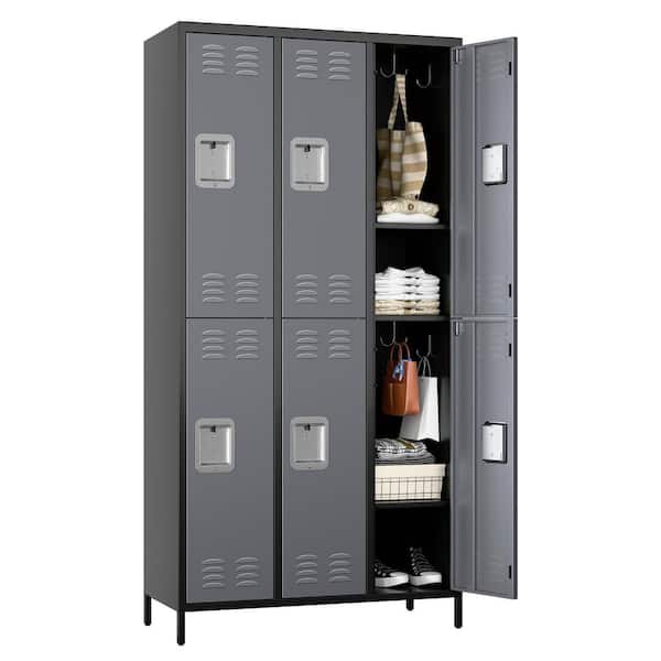 Metal Freestanding Cabinet 72 in. H x 35.43 in. W x 15.75 in. D Steel Locker with 6-Lockable Doors in Black and Gray