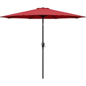 9 ft. Alloy Steel Market Patio Umbrella with Button Tilt, Crank and 8 Sturdy Ribs for Garden in Red