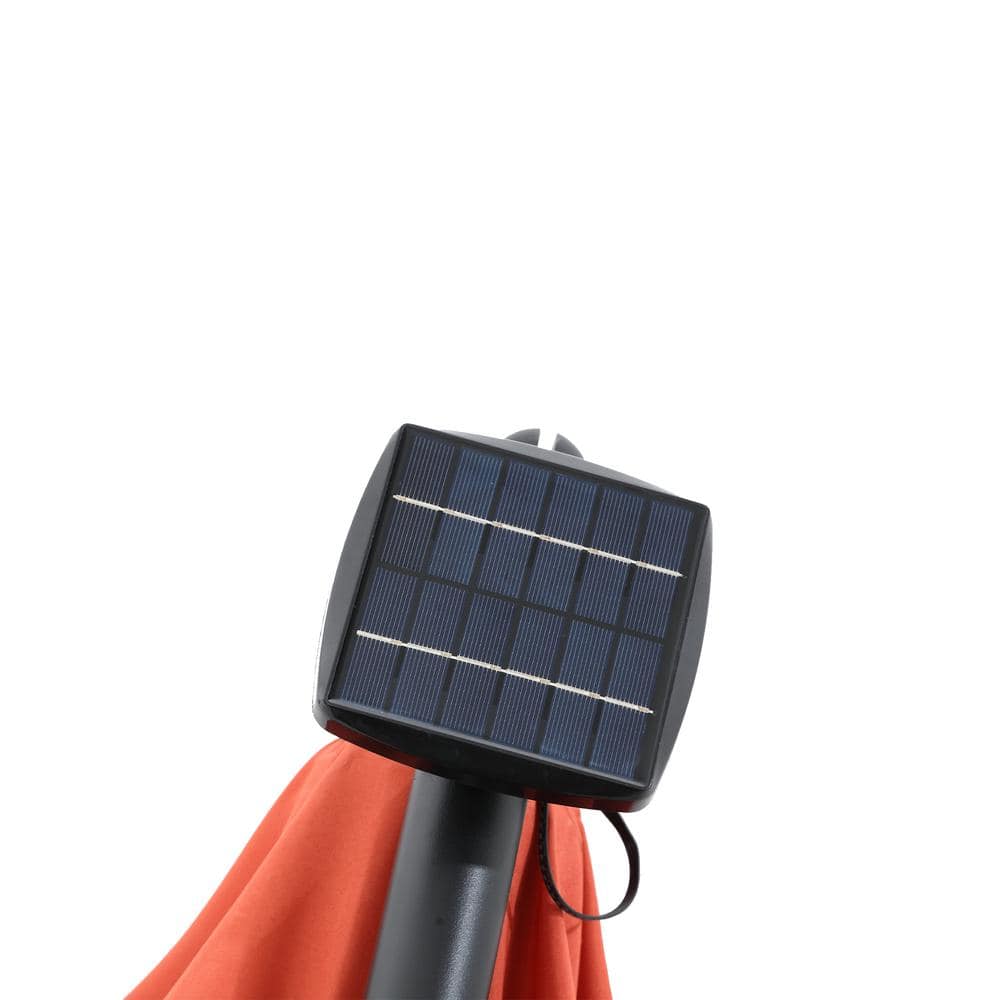 10 ft Orange Cantilever Patio Umbrella with Solar LED Lights and Steel Pole
